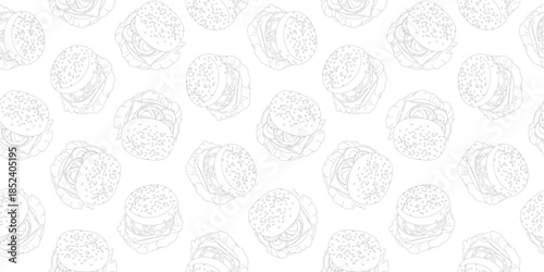 doodle burger pattern background. doodle fast food burger seamless pattern background. seamless pattern of burger in doodle style. Seamless Pattern of a Cheese Burger or Hamburger. hamburger pattern.