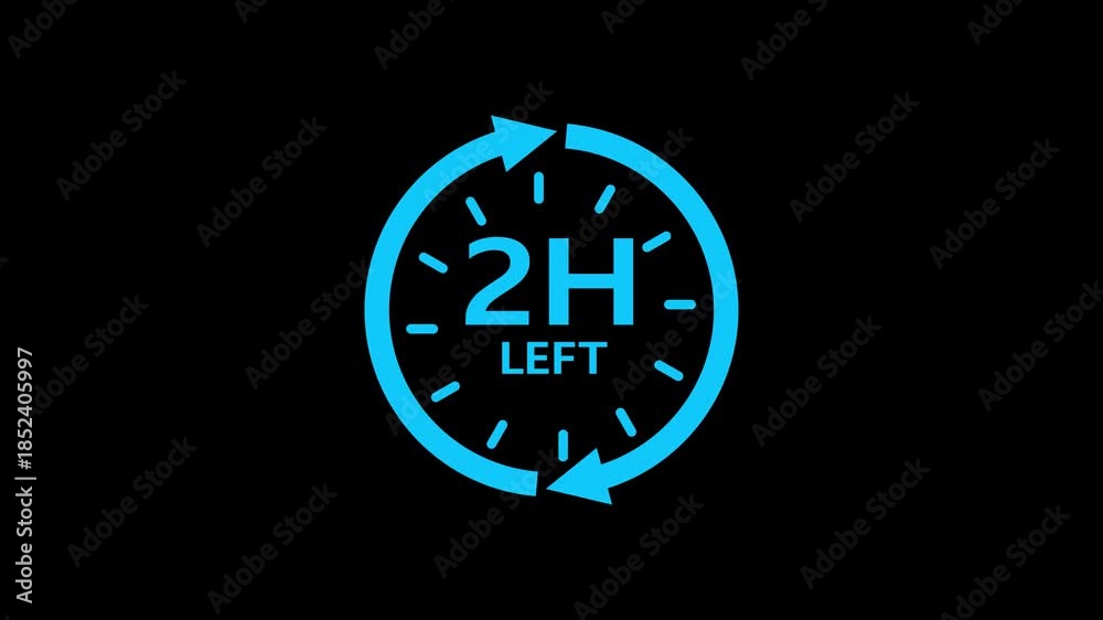 24 hours clock with circle arrow and the numbers 2 Hour left. video ...