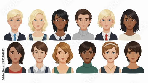 Diverse Group of Cartoon People Faces.