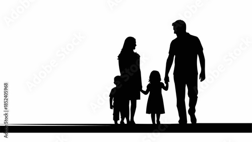 Silhouette of Family Holding Hands Together.