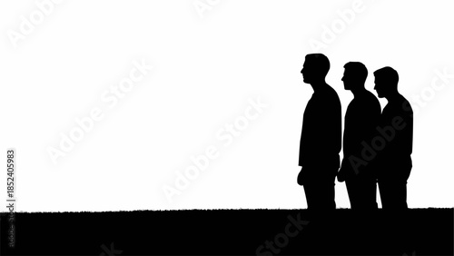 Three Men Standing in Silhouette Profile.