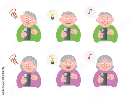 スマホを操作しているシニア男女のイラスト