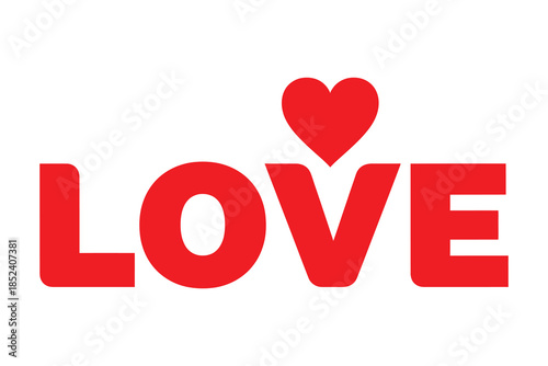 Red bold love typography with a heart symbol replacing the letter o on a clean white background, perfect for s day designs