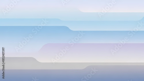 A serene landscape of layered terrain with soft pastel colors viewed from a high vantage point