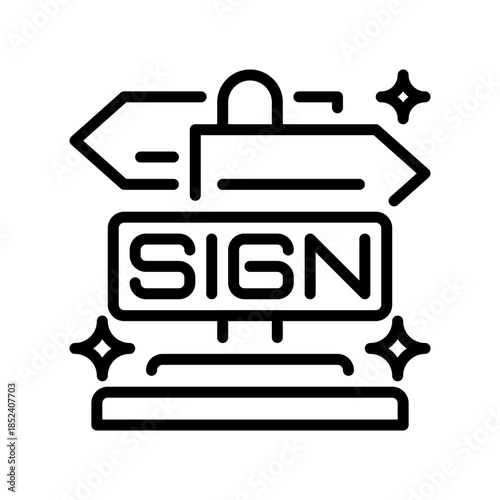 Street Sign Line Icon, Outline Symbol for Road Instruction, Traffic Regulation, Directional Guidance, Urban Information, and Wayfinding. Vector Sign Icon.