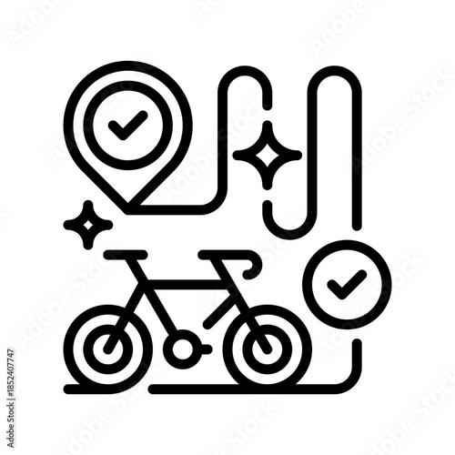 Cycling Route Line Icon, Outline Symbol for Bicycle Path, Sport Fitness, Outdoor Recreation, Eco Transportation, and Health Activity. Vector Sign Icon.