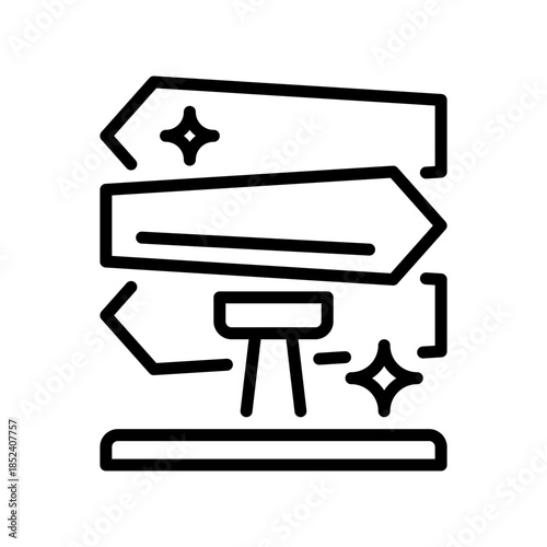 Direction Signpost Line Icon, Outline Symbol for Wayfinding, Guidance, Orientation, Decision Point, and Information Board. Vector Sign Icon.
