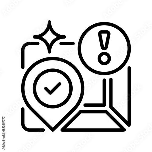 Location Alert Line Icon, Outline Symbol for Warning, Safety Notification, Risk Area, Emergency Pinpoint, and Caution Mark. Vector Sign Icon.