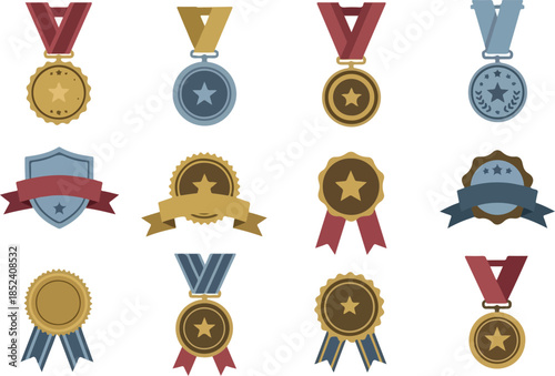 Collection of Medals and Awards with Star Emblems for Recognition