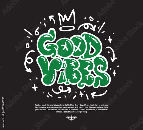 Vector illustration of Good Vibes slogan artwork, retro and modern, streetwear graphic design for t-shirt print design template.