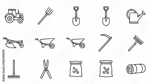Gardening Tools Icons Set Illustration.