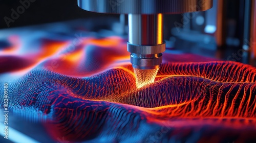 A sonic microscope translating sound into image, showing a detailed, colorful 3D visualization of a material's internal structure generated from ultrasonic waves, scientific instrument,