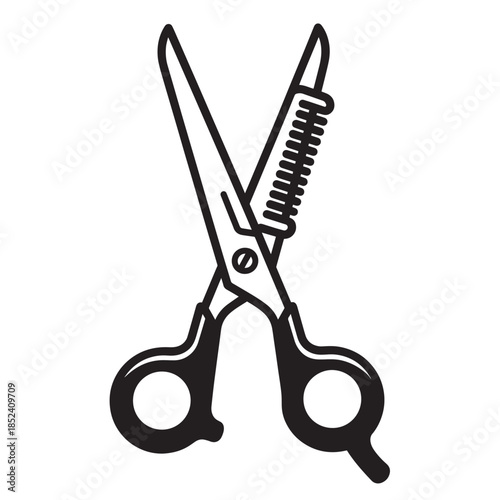 Graphic illustration of a pair of cutting scissors icon for design and crafts.