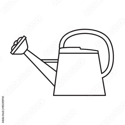 Simple line drawing of a watering can for gardening and plants.