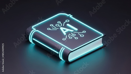 Book with a glowing blue cover that says AI