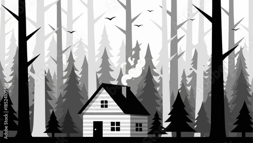 Small House in Forest Illustration.