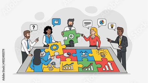 Team Collaborating on Puzzle Project Together.