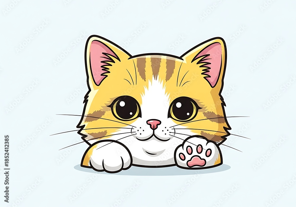 Fototapeta premium Adorable Cartoon Cat with Big Eyes and Paws.