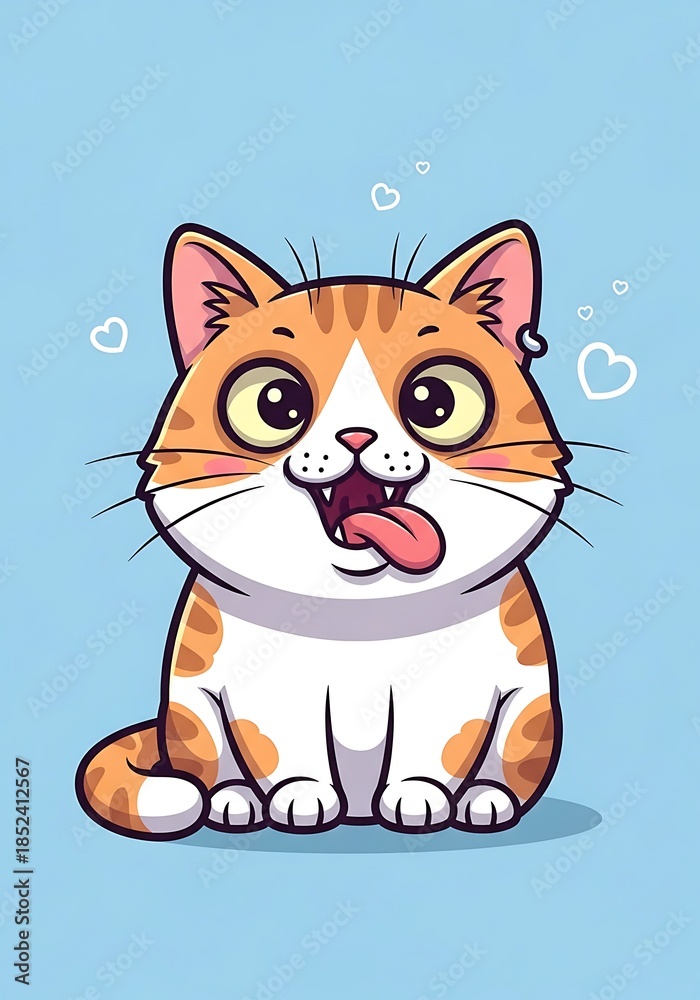 Fototapeta premium Adorable Cartoon Cat with Tongue Out on Blue Background.