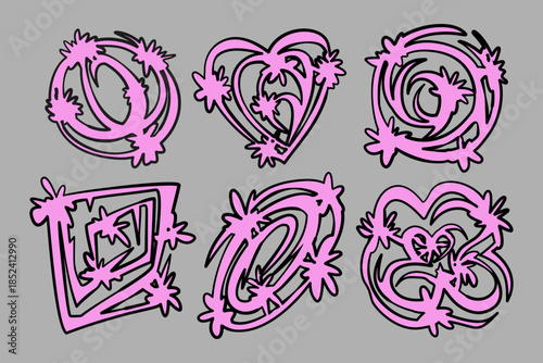 abstract floral design Y2k style set, abstract shape element design set