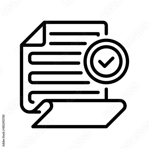 Paper with Checkmark Line Icon, Outline Symbol for Document Verification, Form Approval, Application Acceptance, Record Validation, and Completed Task. Vector Sign Icon.