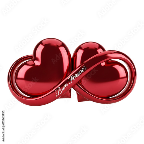 Glossy red infinity heart icon isolated on white background for modern romance and love branding concept