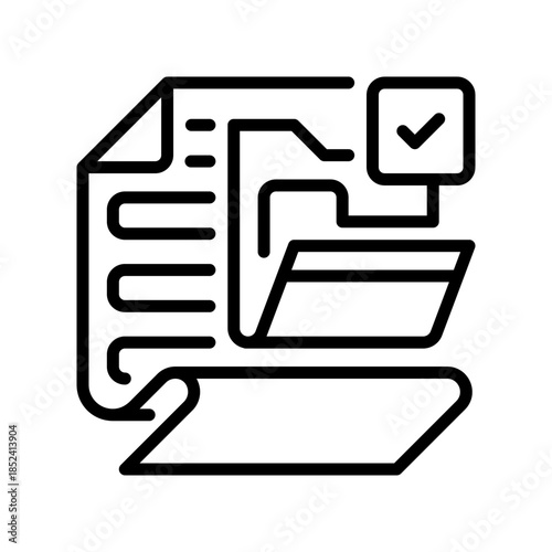 Paper with Folder Line Icon, Outline Symbol for Document Organization, File Management, Record Archiving, Data Categorization, and Office Administration. Vector Sign Icon.