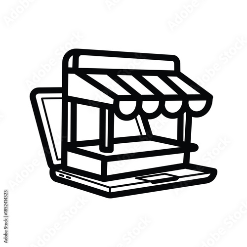 Online store front emerging from laptop