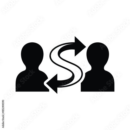 Communication between two people illustrated with silhouettes and arrows