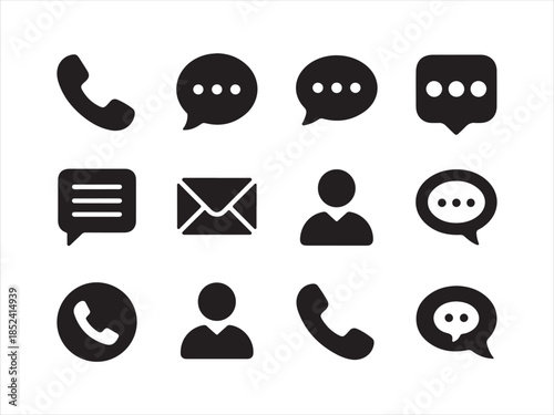 Web icon set. Website set icon vector. Contact icon set, contact us in line and solid style.