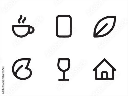 Collection of simple black icons modern life and healthy living, for Coffee, Mobile, Nature, Plant, Drink & Home Icons