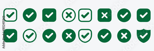 Graphic illustration of safety shield symbols with check mark and exclamation icons representing security and protection