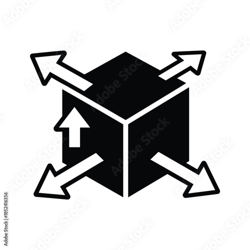 Cube with arrows pointing in different directions