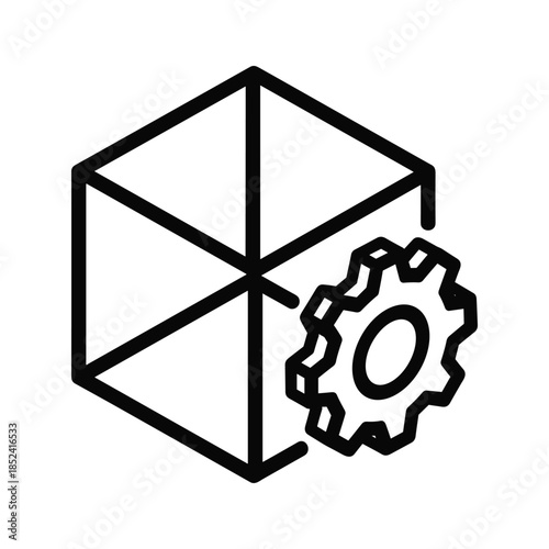 Simple cube with gear icon representing mechanical engineering