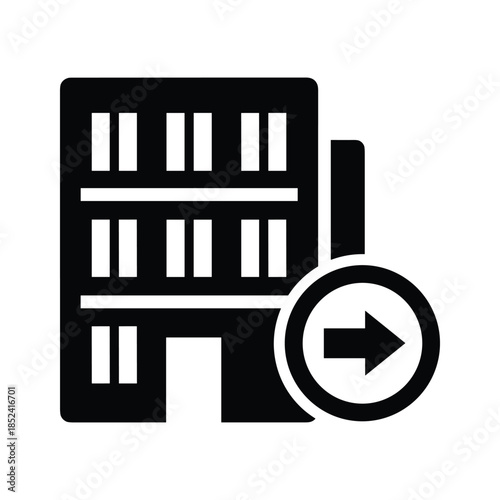 Entering a building with an arrow indicating direction