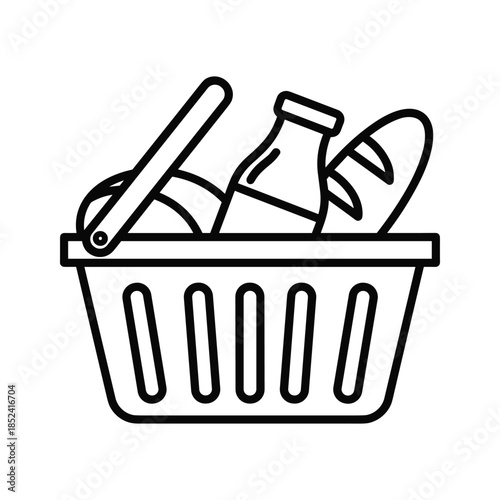 Grocery basket with fresh produce and essentials