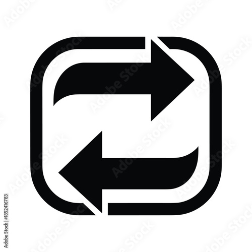 Black and white icon with two curved arrows