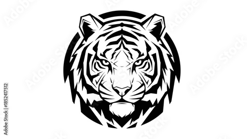 Striking Black and White Tiger Illustration with Intricate Details and Powerful Gaze