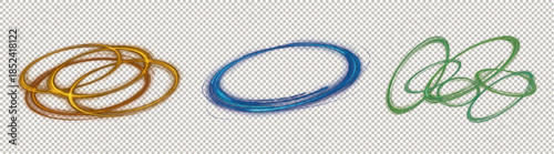 Transparent PNG Set of Dynamic Abstract Elliptical Light Trails and Orbits.