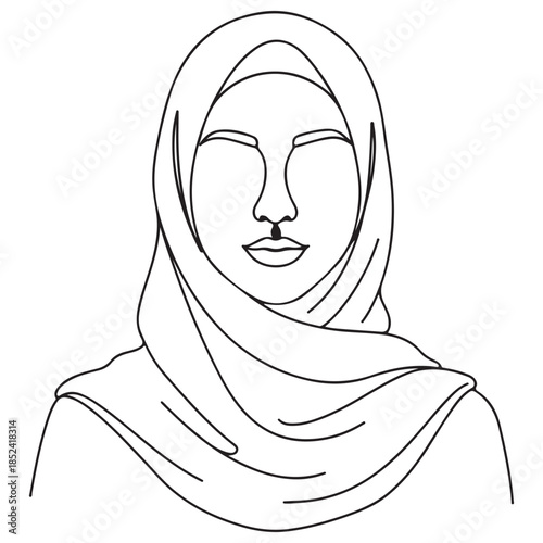 Minimalist Line Art Portrait of Woman Wearing Hijab