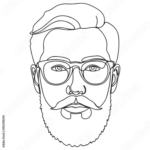 Minimalist Continuous Line Drawing of Bearded Man with Glasses
