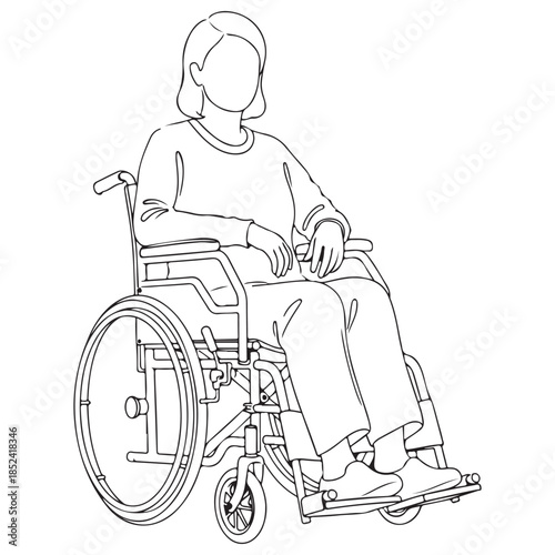 Simple Line Art Drawing of Woman in Wheelchair, Minimalist Style