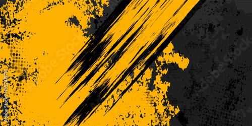 Yellow and black abstract grunge background with brushstroke textures
