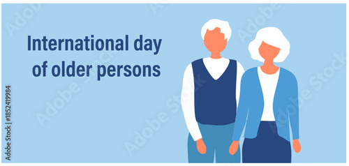 International day of older persons, elderly couple vector illustration. Older people care awareness concept