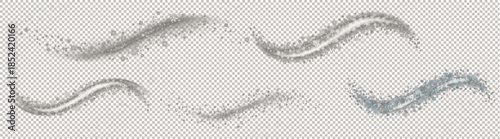 Transparent PNG Set of Flowing Dust, Snow, and Glitter Trails with Swirl Effects.