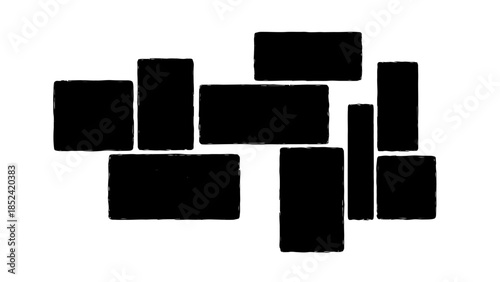 Abstract composition of black rectangles of various sizes and orientations on a white background