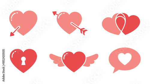 Collection of stylized heart icons representing love, romance, and affection for design projects