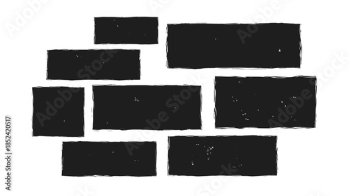 Abstract arrangement of varied rectangular shapes with distressed textures, creating a minimalist graphic design element