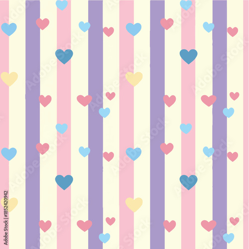 Pastel Striped Hearts with Scattered Love