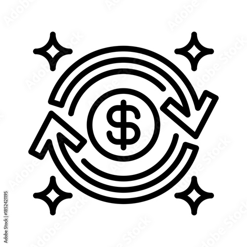 Return Arrows Line Icon, Outline Symbol for Profit Cycle, Investment Flow, Business Recovery, Financial Turnover, and Process Optimization. Vector Sign Icon.